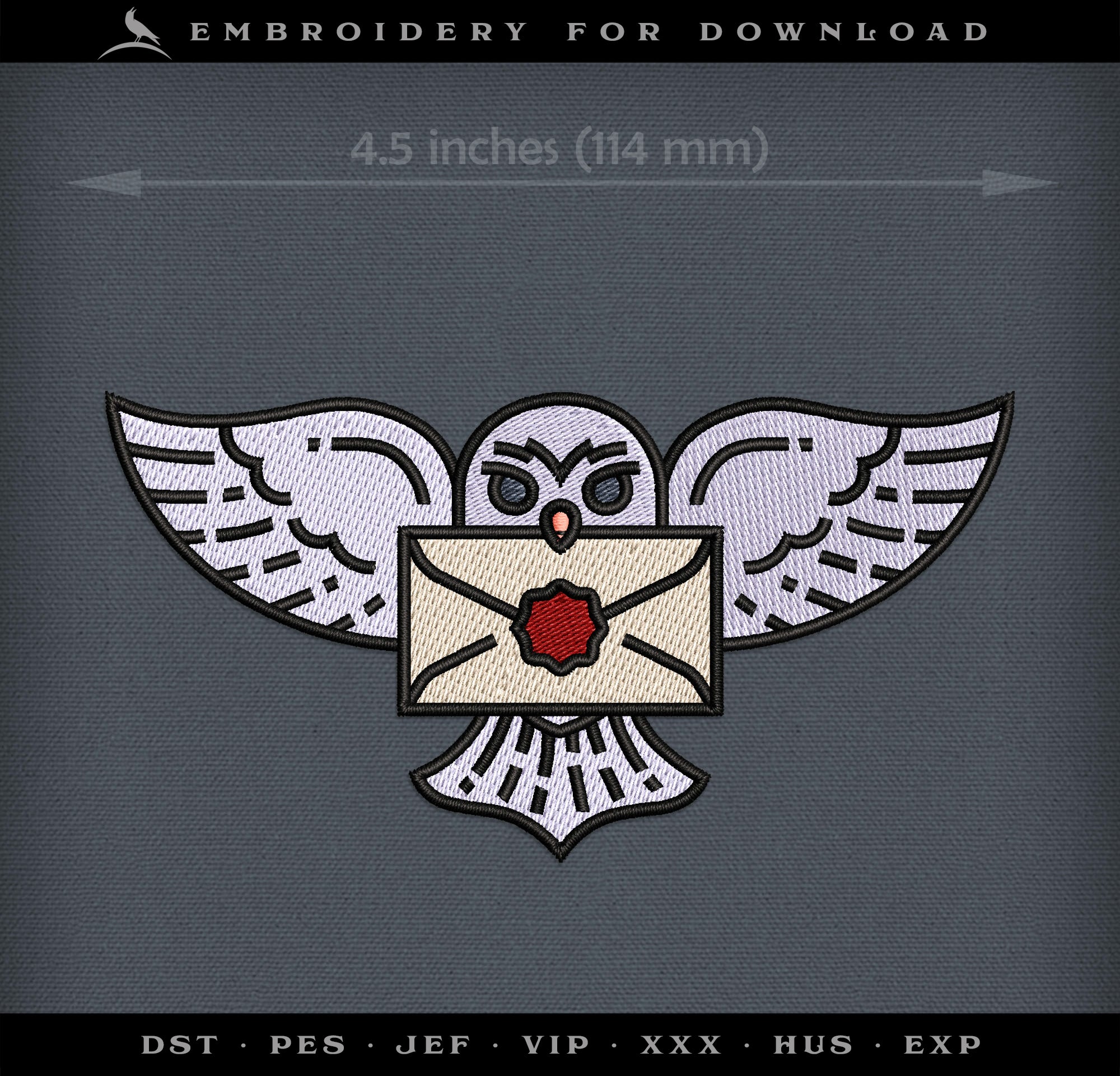 Machine Embroidery Files: Magical Owl Mail Delivery Icon (4.5 Inches, 6 Thread Colors)