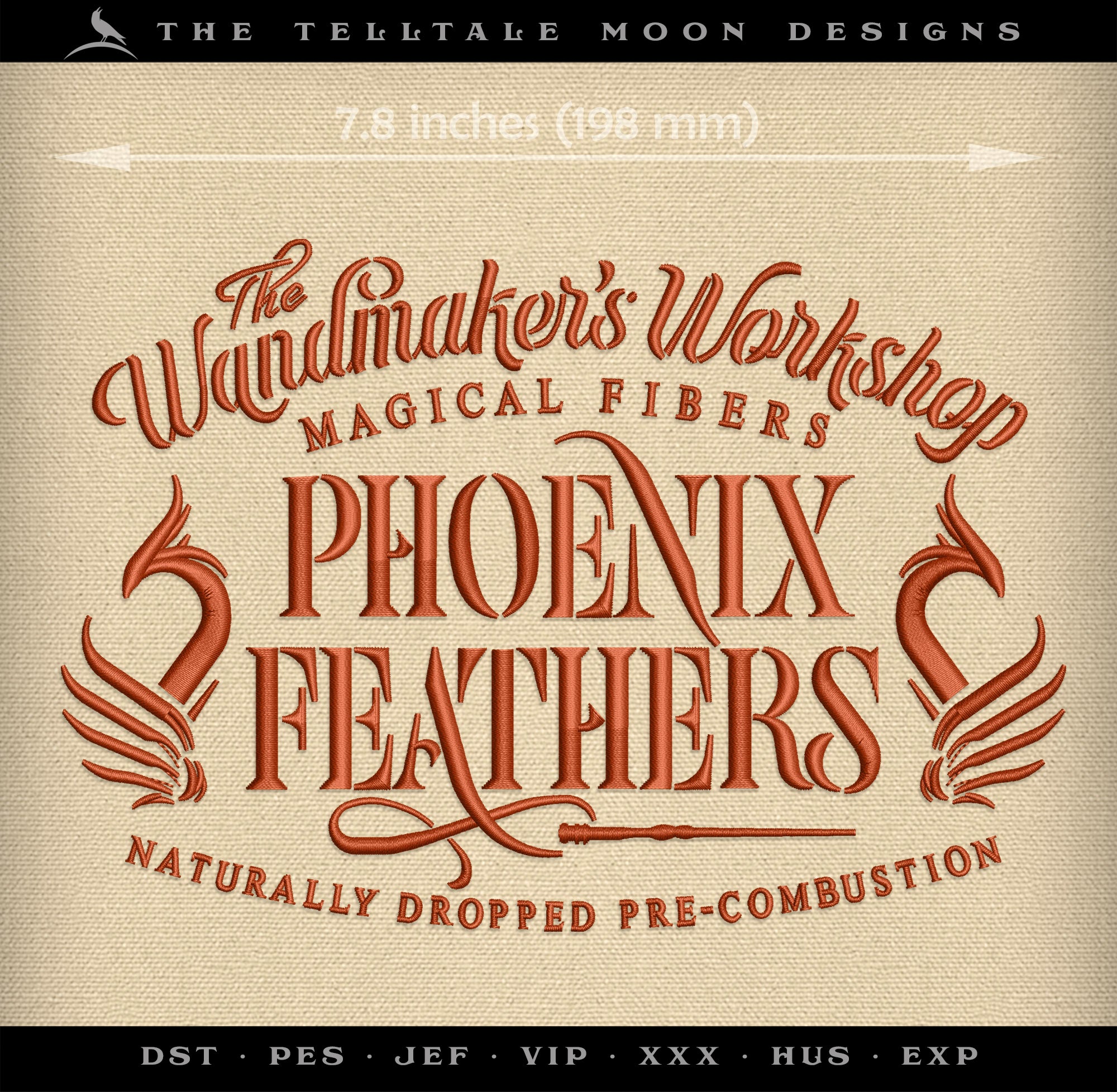 Embroidery: "Wandmaker's Feathers" Stencil-look Design - Four Sizes - One Thread Color