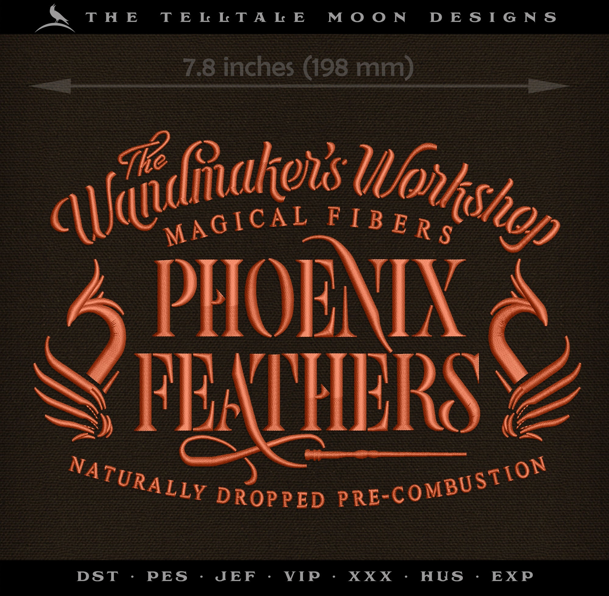 Embroidery: "Wandmaker's Feathers" Stencil-look Design - Four Sizes - One Thread Color