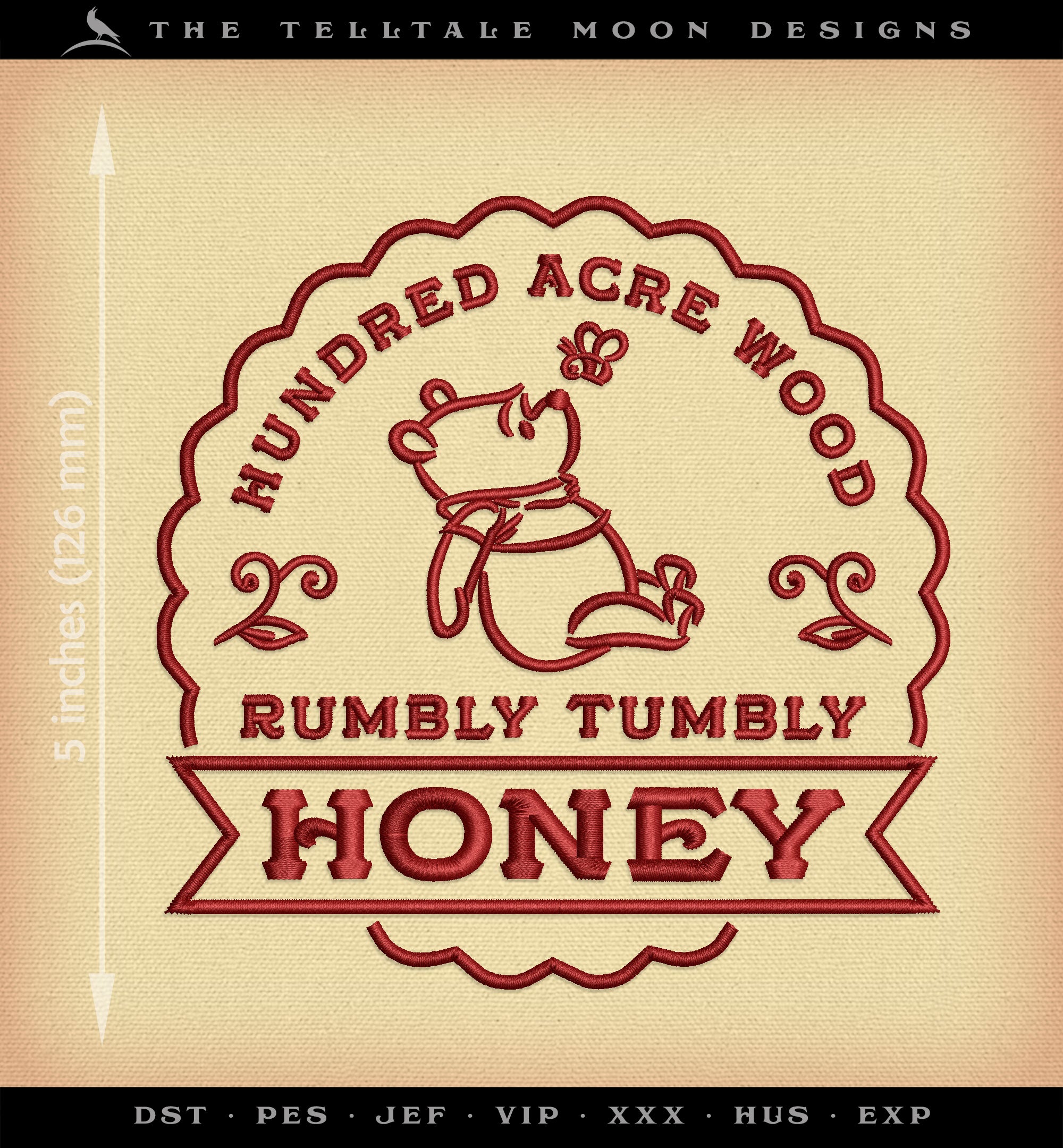 Machine Embroidery Files: "Rumbly Tumbly" Pooh Labels (4.5 and 5 Inch Versions)