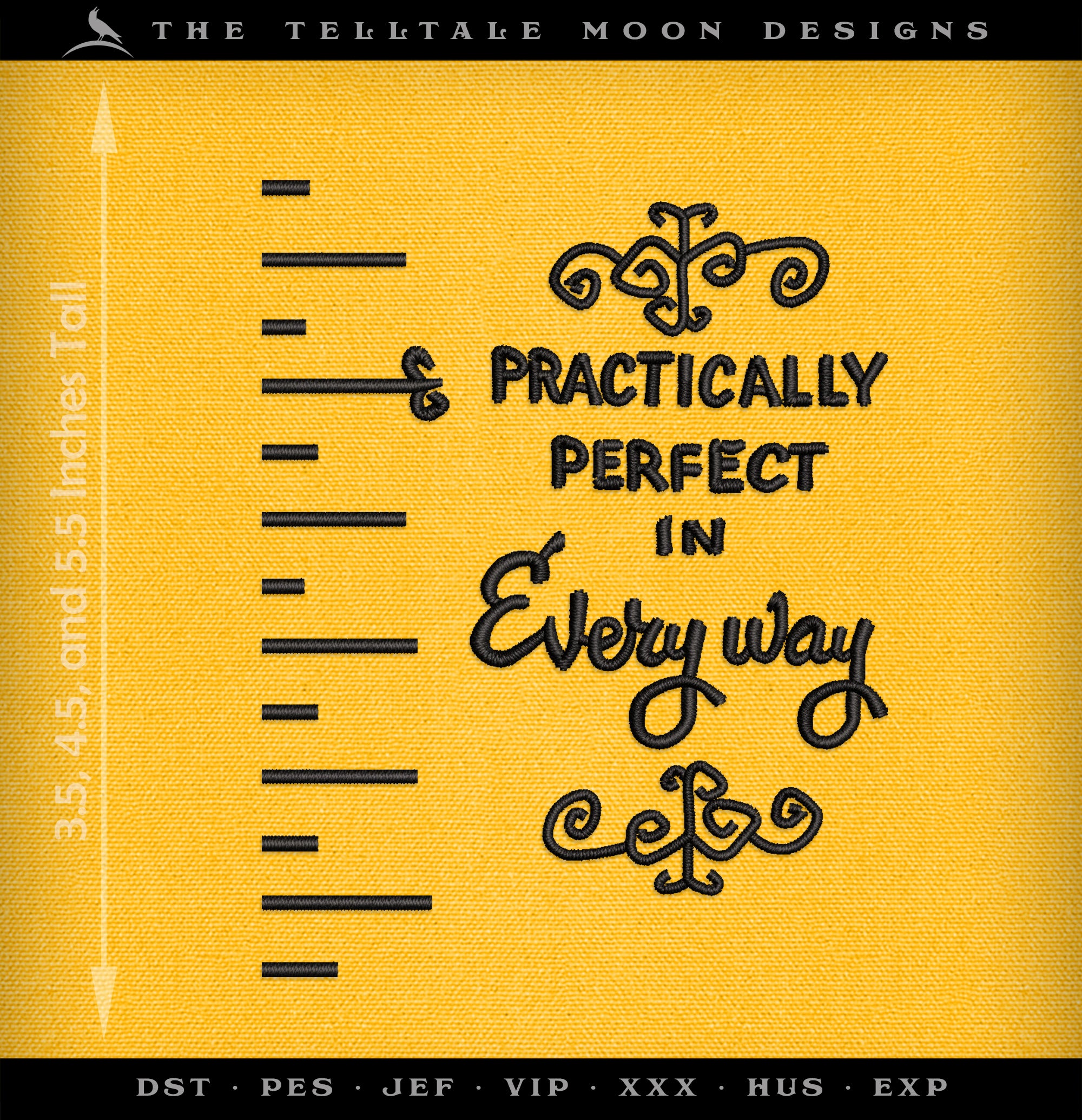 Embroidery: "Practically Perfect" Doodle - Seven Sizes Between 3.5 and 10.5 inches
