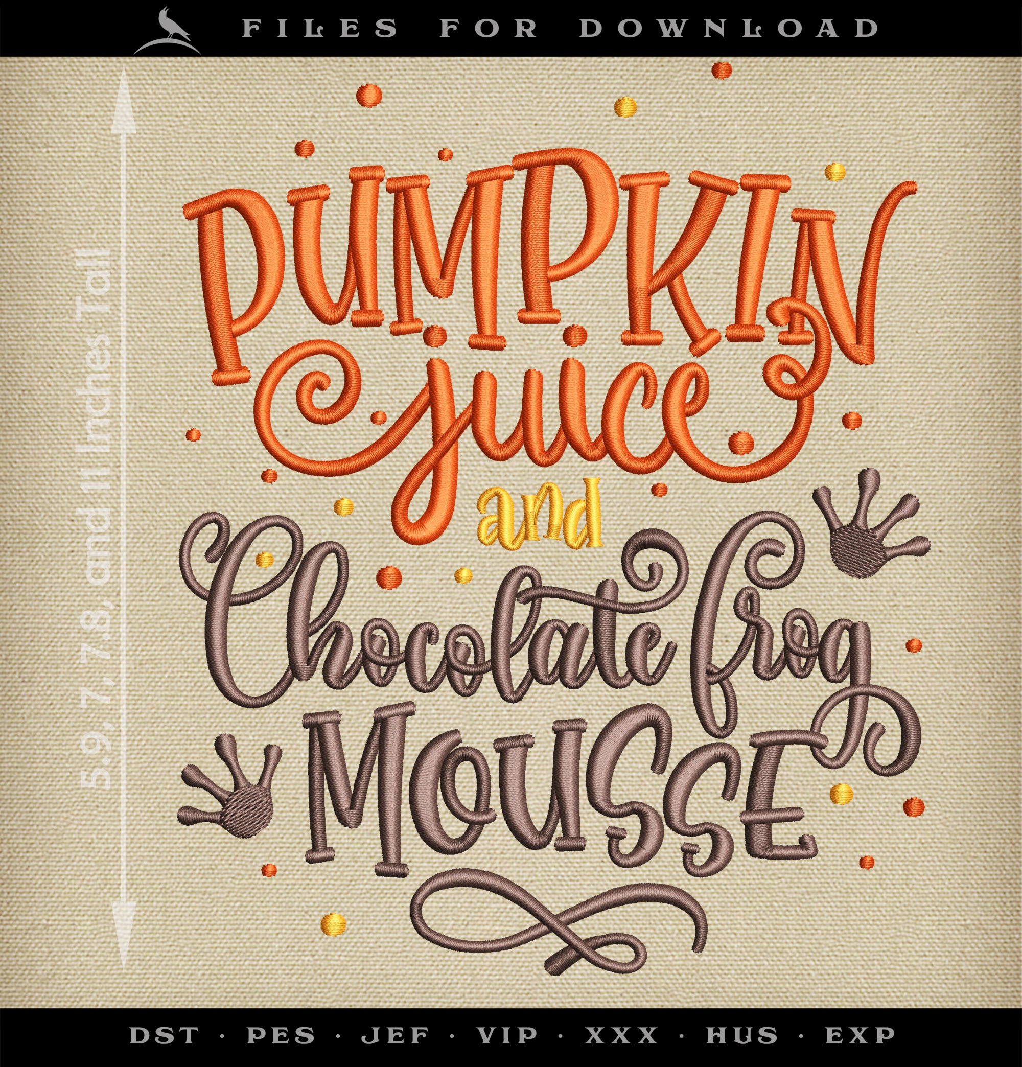 Embroidery: Festive "Chocolate Frog Mousse" Design - Four Sizes 6 to 11 Inches Tall