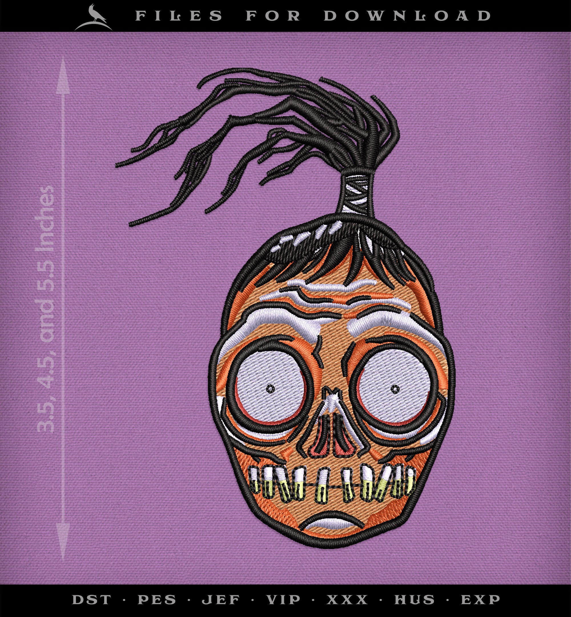 Machine Embroidery: "Shrunken Head" From the Afterlife Waiting Room, Three Sizes