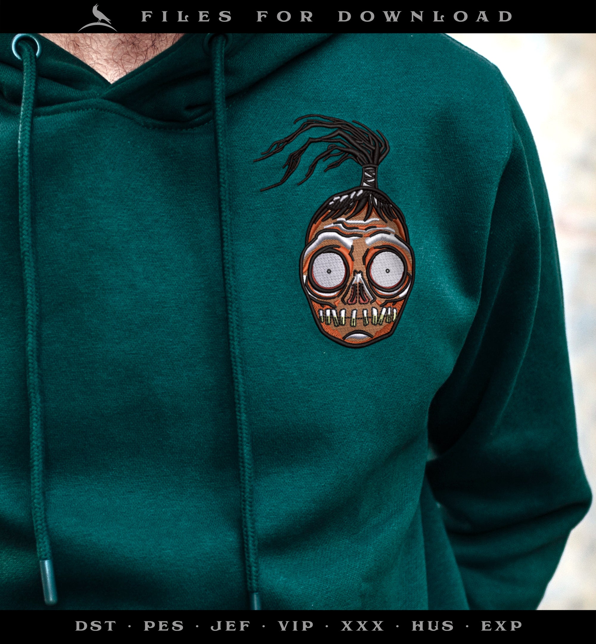 Machine Embroidery: "Shrunken Head" From the Afterlife Waiting Room, Three Sizes