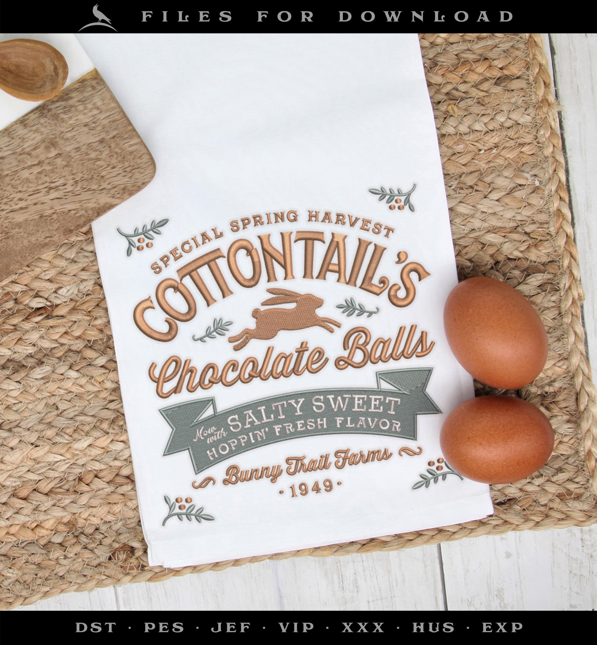 Embroidery Files: "Cottontail's Chocolate Balls" Humor - 7 and 8 Inches, Plus a Split Set