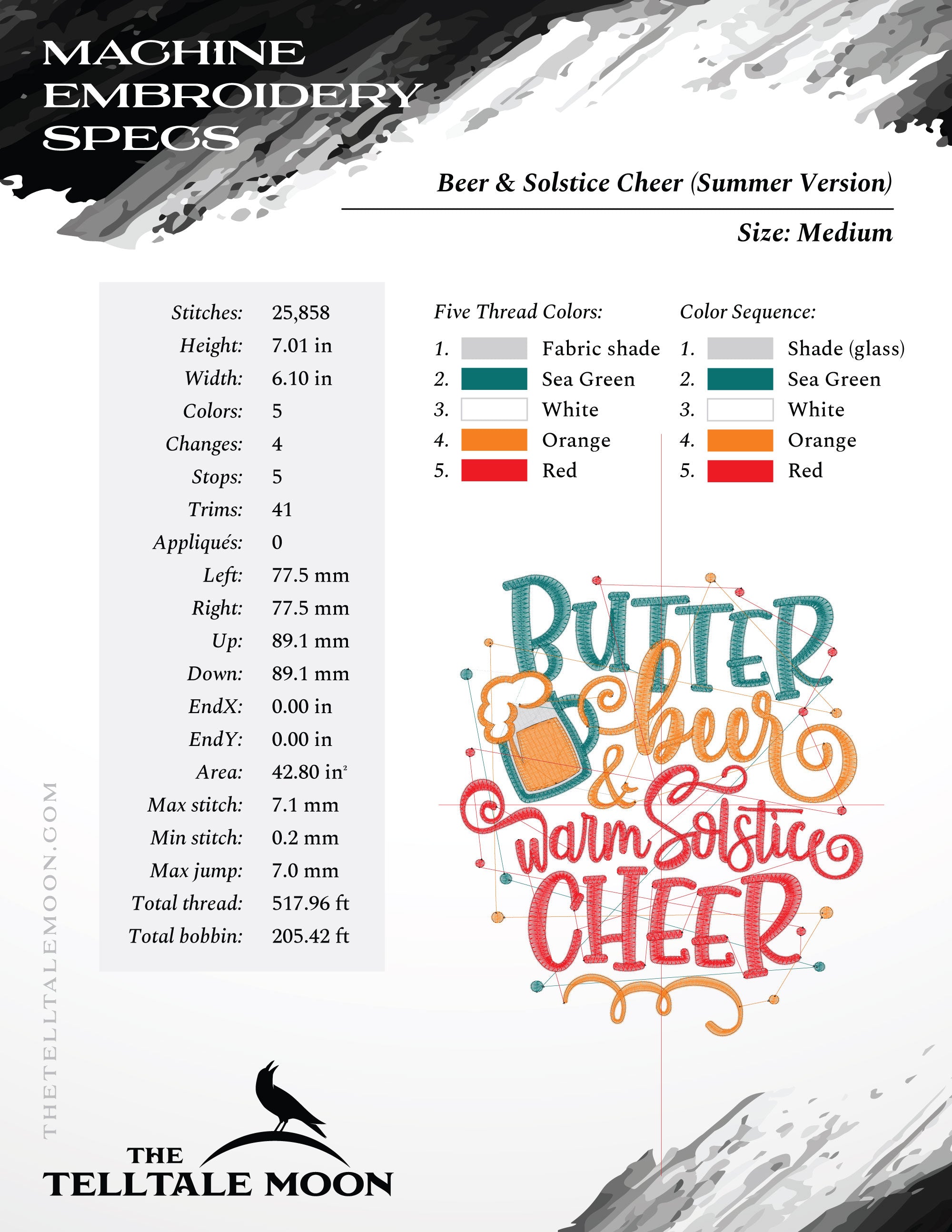 Embroidery: "Butter Beer & Warm Solstice Cheer" - 5, 6, 7, 8, and 10.5 Inches Tall
