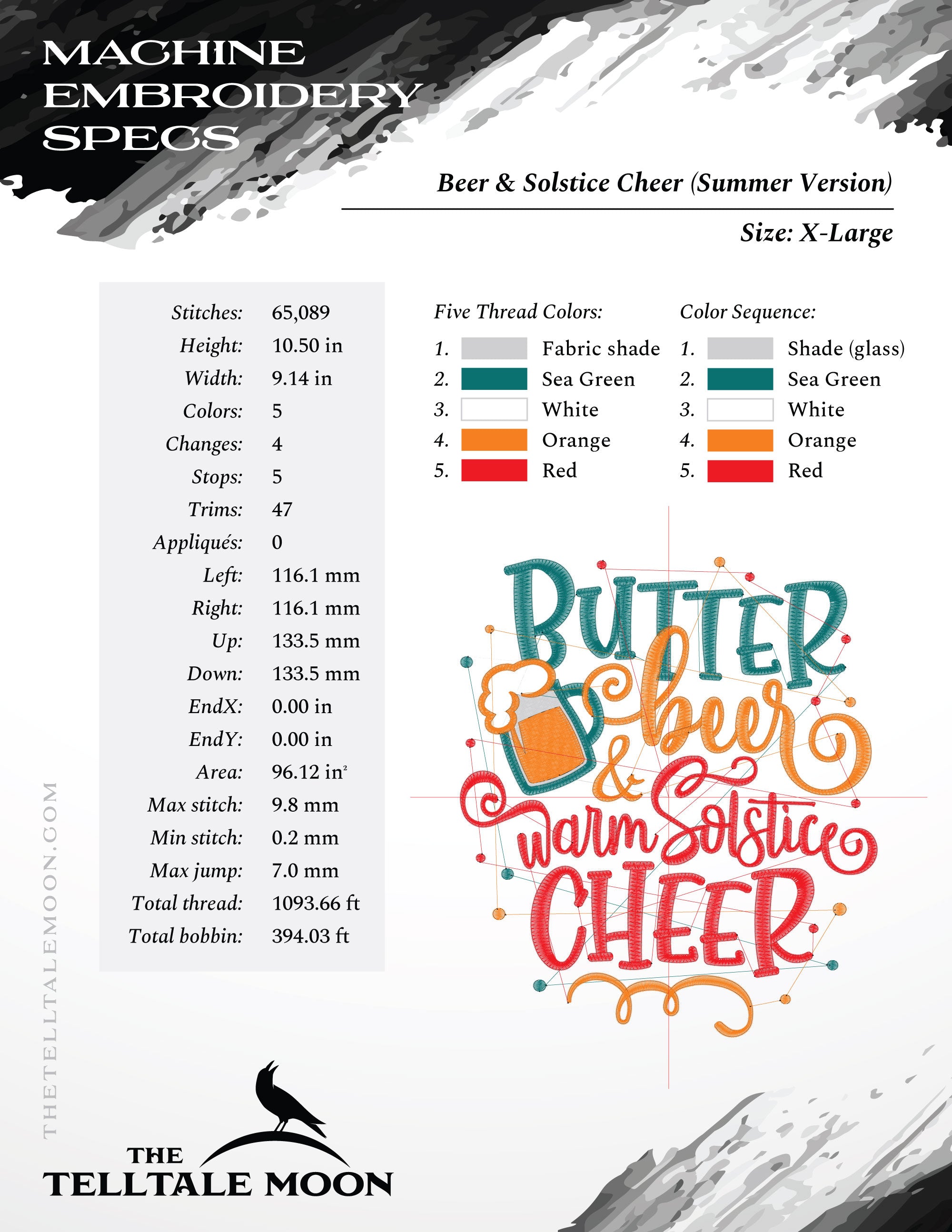 Embroidery: "Butter Beer & Warm Solstice Cheer" - 5, 6, 7, 8, and 10.5 Inches Tall