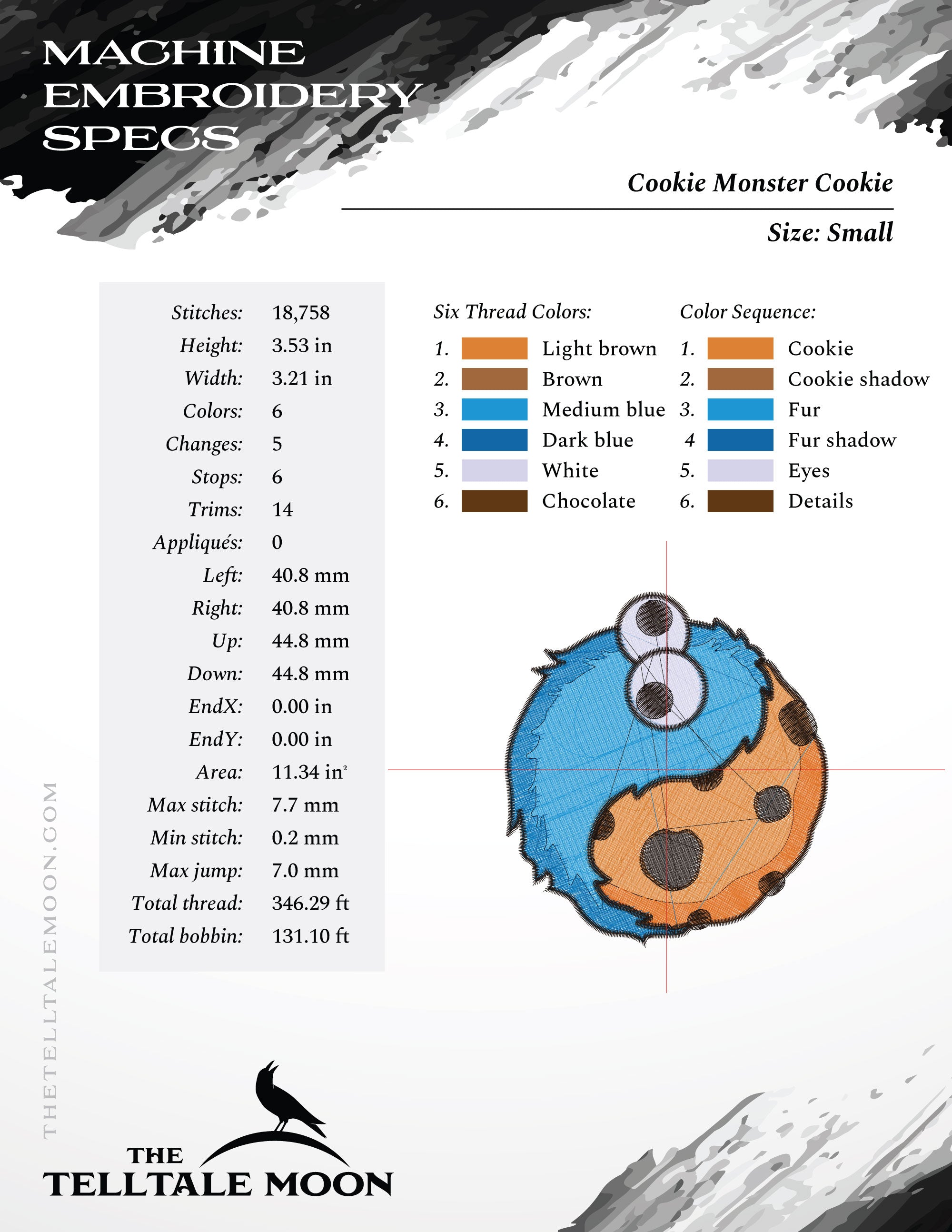 Machine Embroidery: Monster Cookie Yin Yang Design (3.5 Inches)