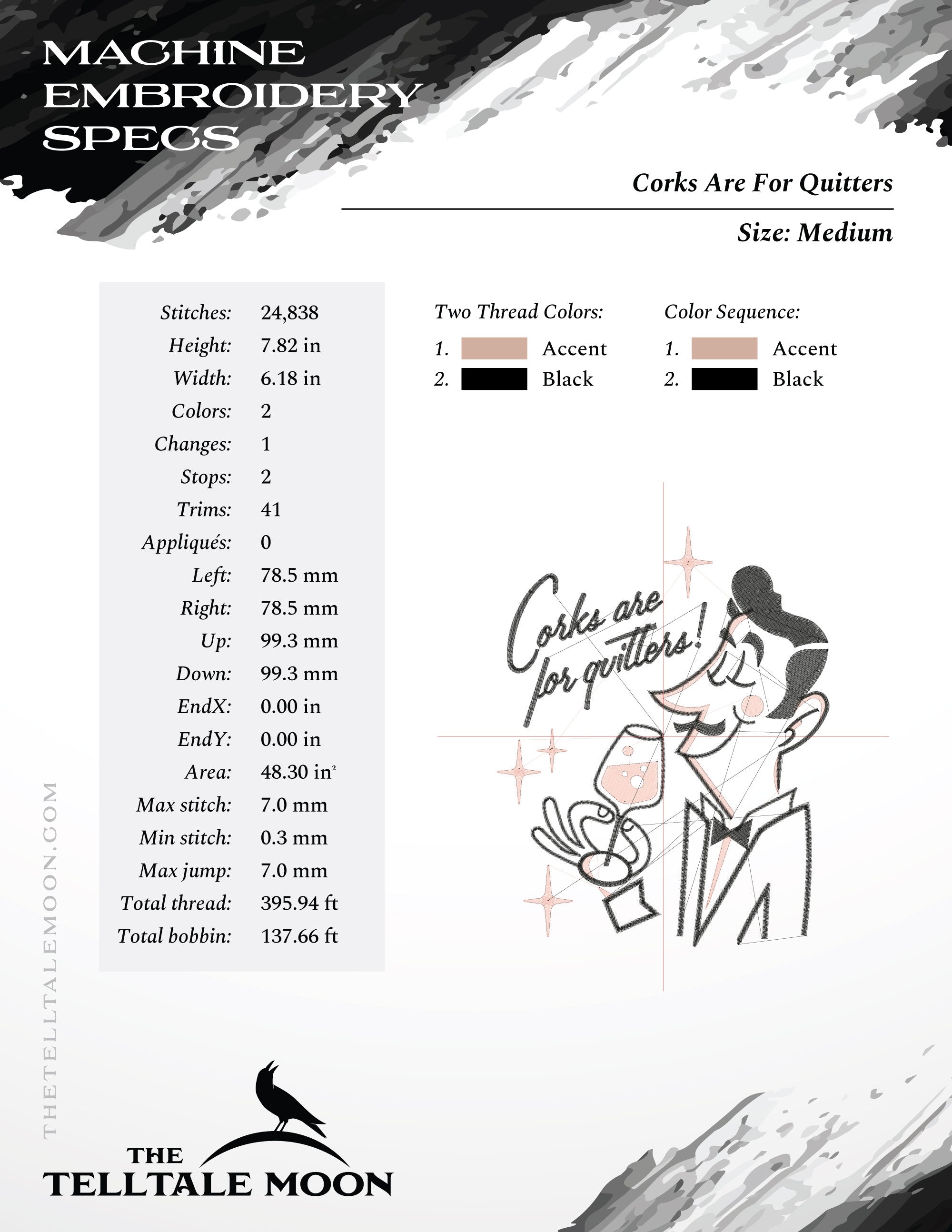 Machine Embroidery: Retro Sassy Sommelier (6.5 7.5 8.5 9.5 Inches Tall, Two Colors, Many Formats!)