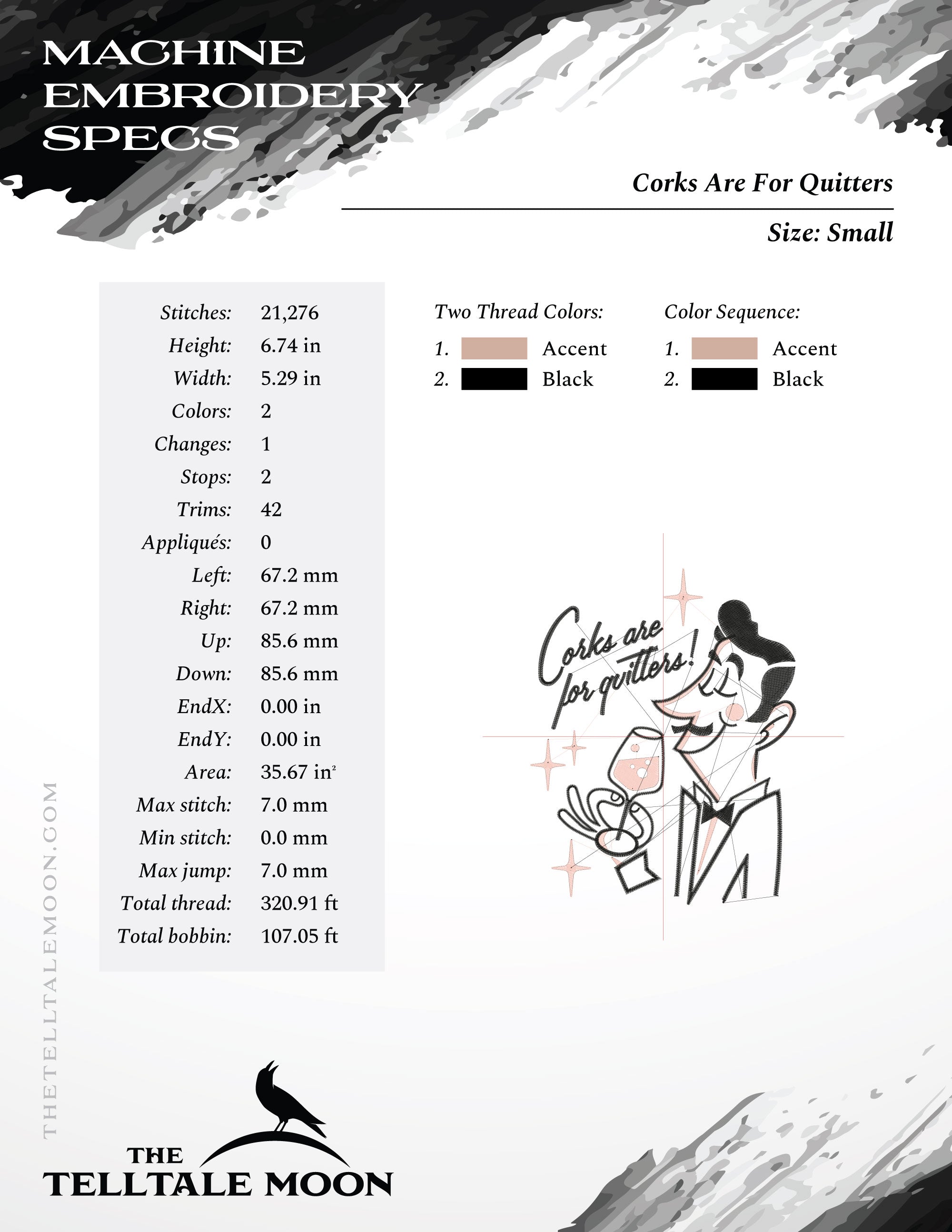 Machine Embroidery: Retro Sassy Sommelier (6.5 7.5 8.5 9.5 Inches Tall, Two Colors, Many Formats!)