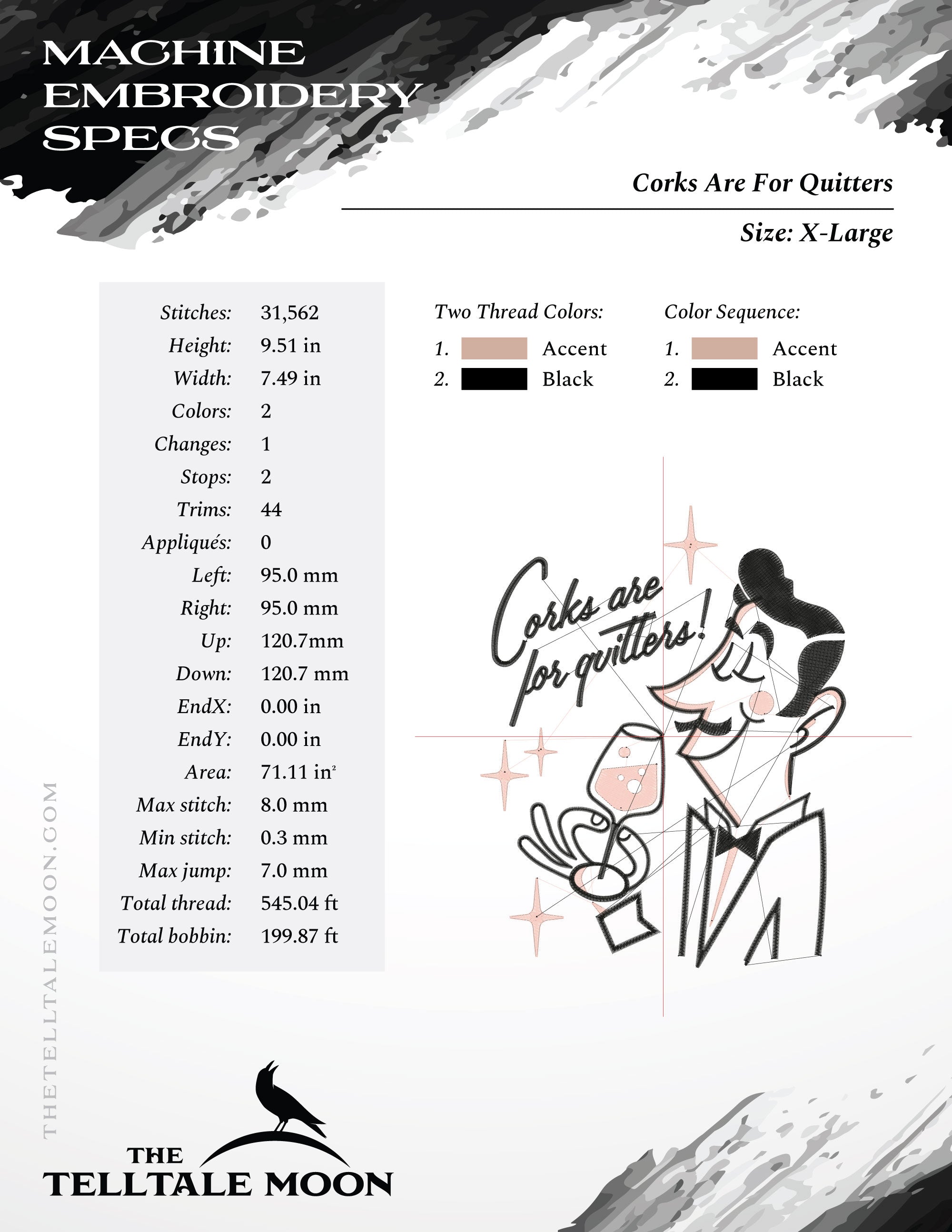 Machine Embroidery: Retro Sassy Sommelier (6.5 7.5 8.5 9.5 Inches Tall, Two Colors, Many Formats!)