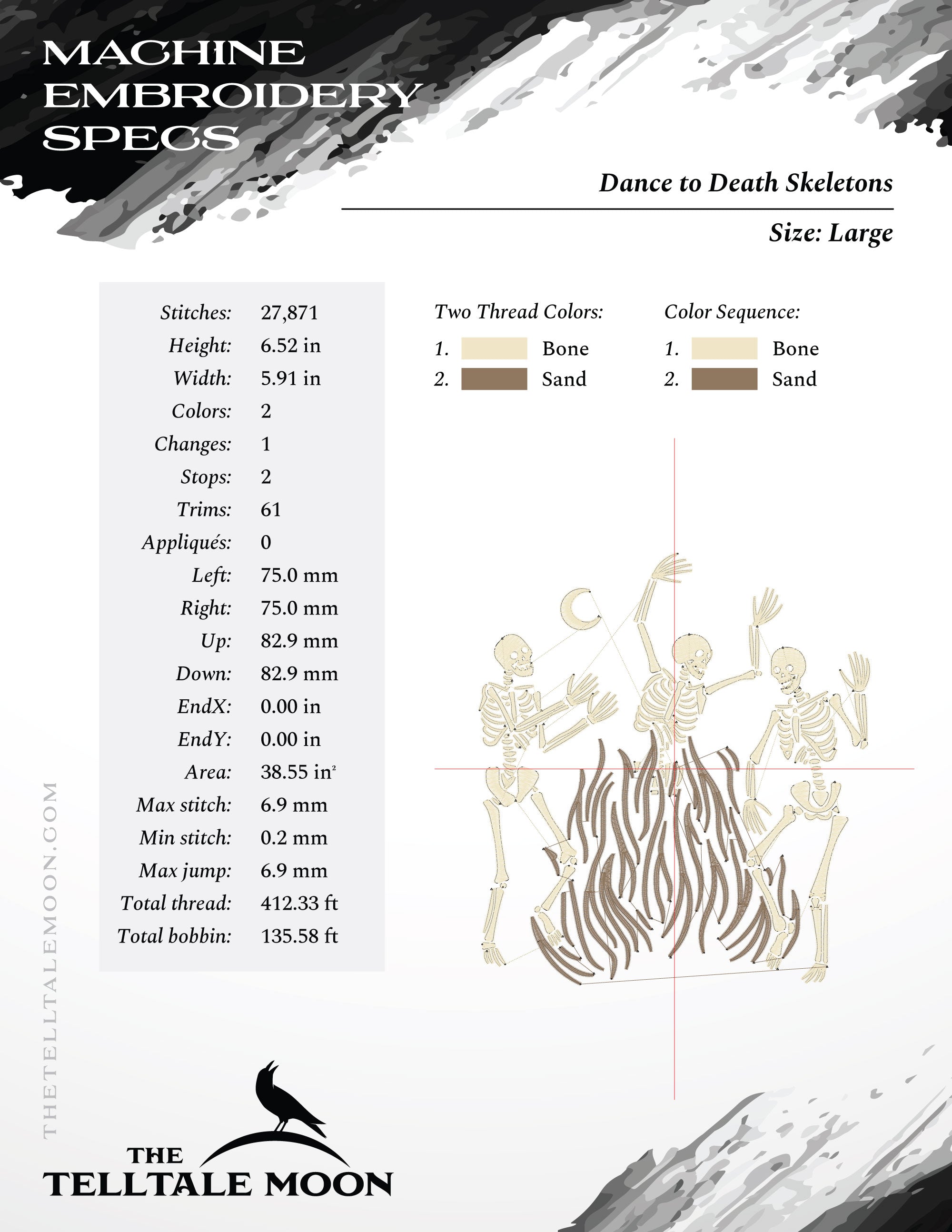 Embroidery: Gothic Skeleton Dance - 7.75 Inches High, Plus a Partitioned Set