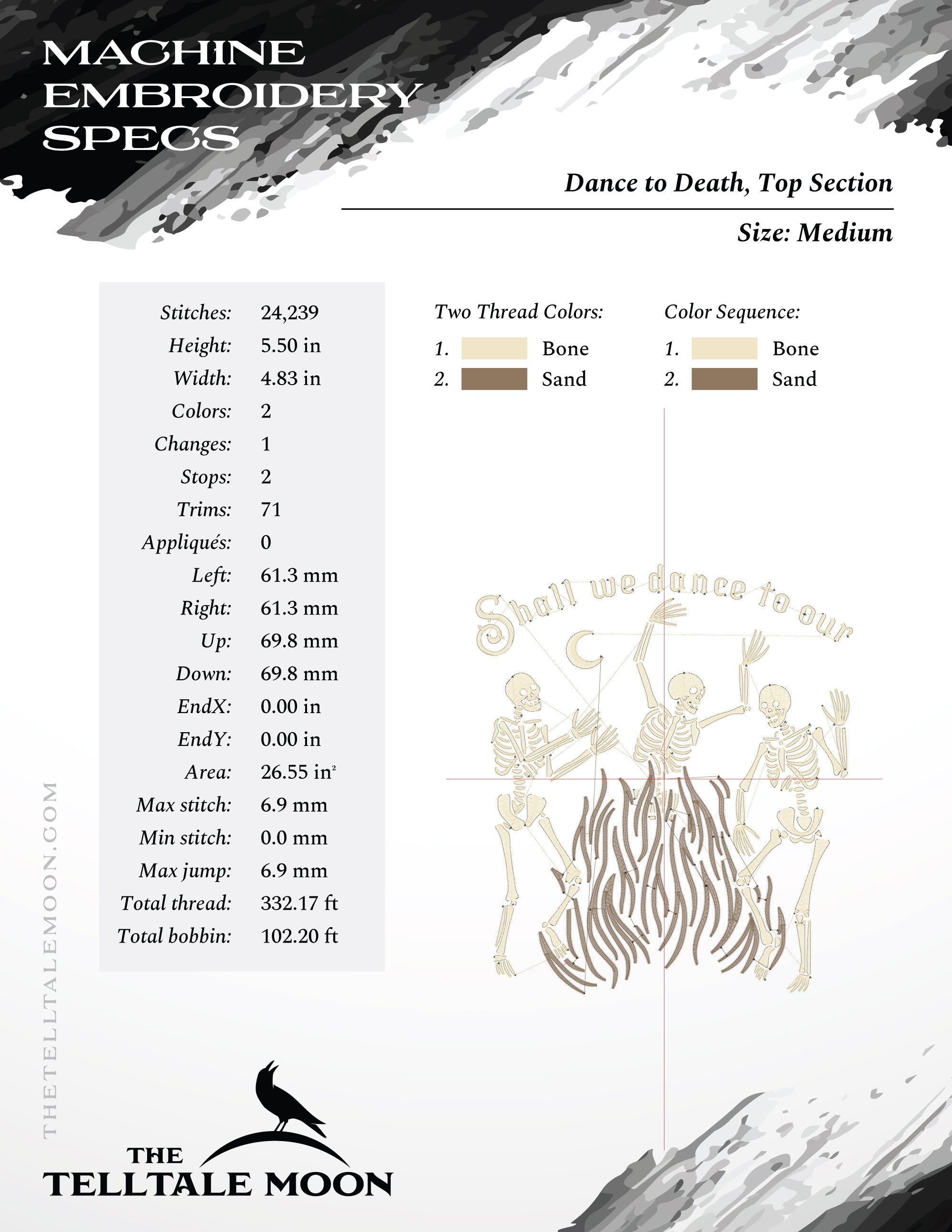 Embroidery: Gothic Skeleton Dance - 7.75 Inches High, Plus a Partitioned Set