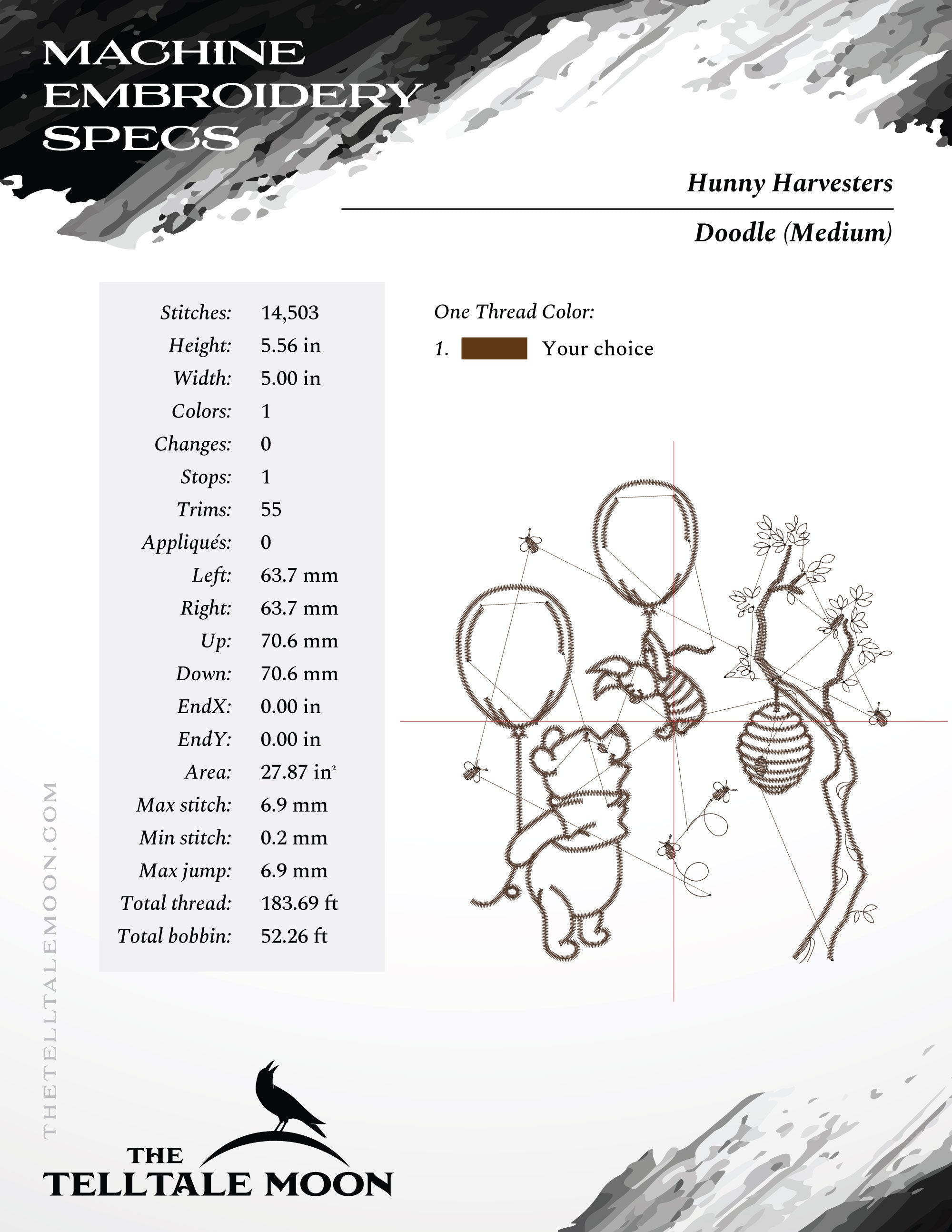 Machine Embroidery: "Hunny Harvesters" (Includes Both 7.8 Inch Design and Smaller Separated Parts)