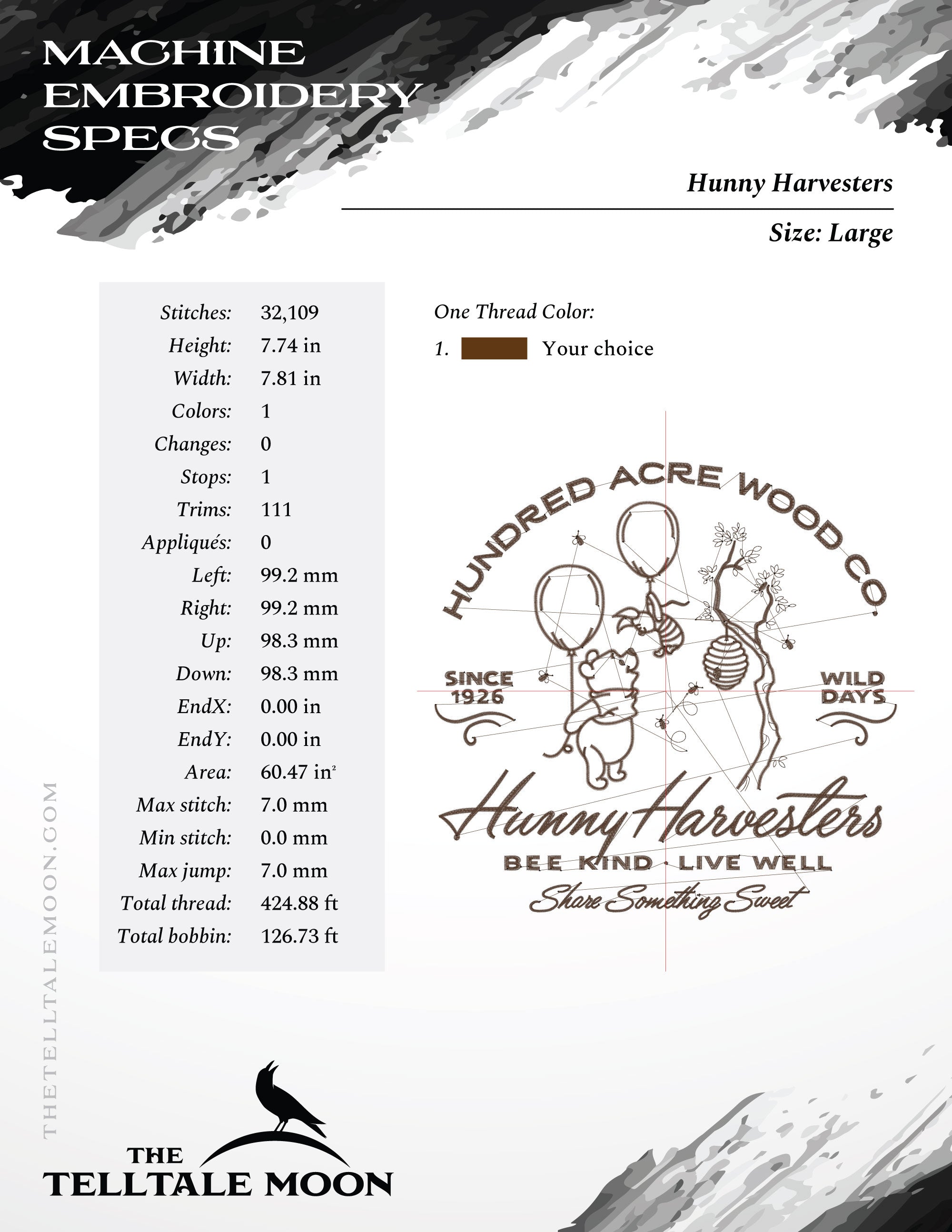 Machine Embroidery: "Hunny Harvesters" (Includes Both 7.8 Inch Design and Smaller Separated Parts)