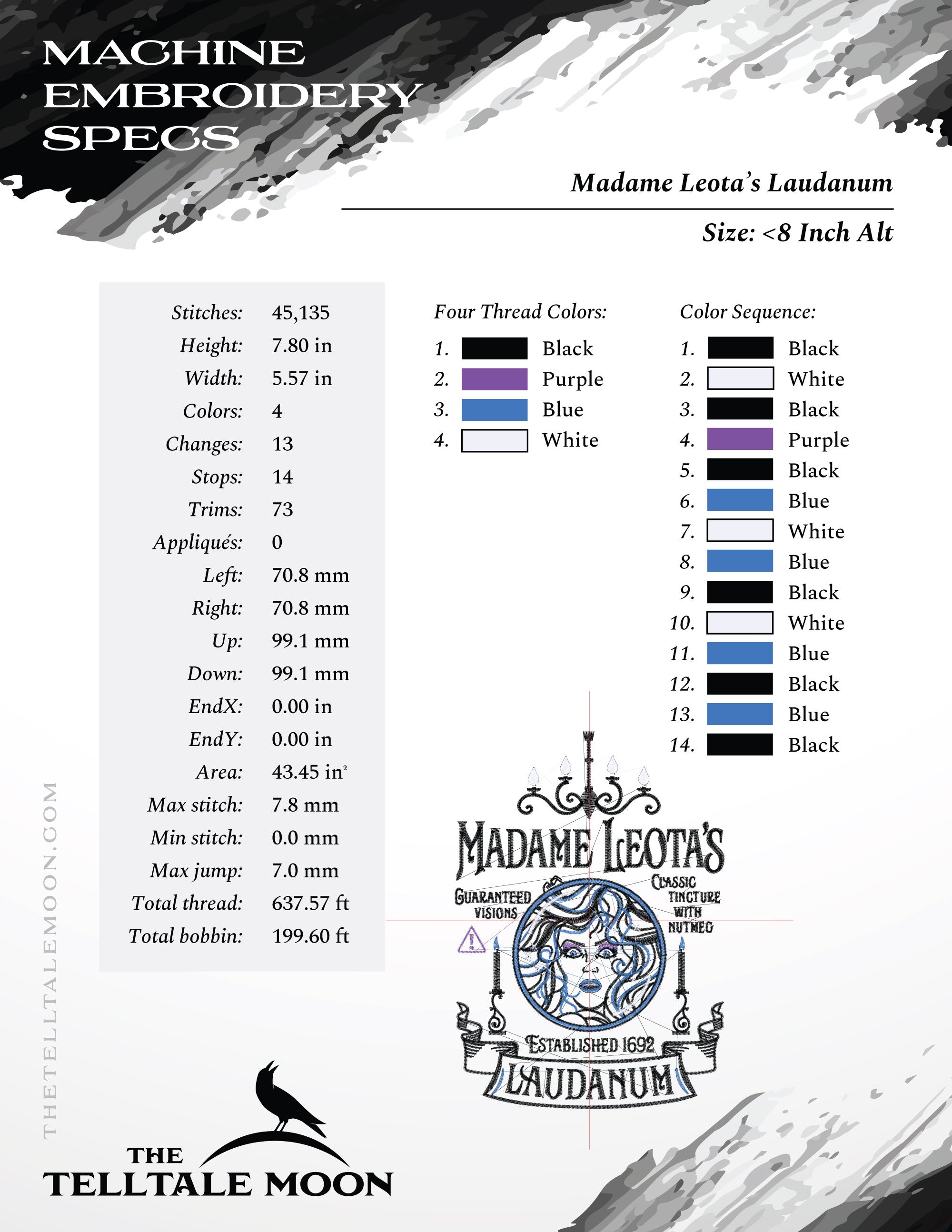 Machine Embroidery: Leota's Laudanum, 6-inch to 12-inch Variations