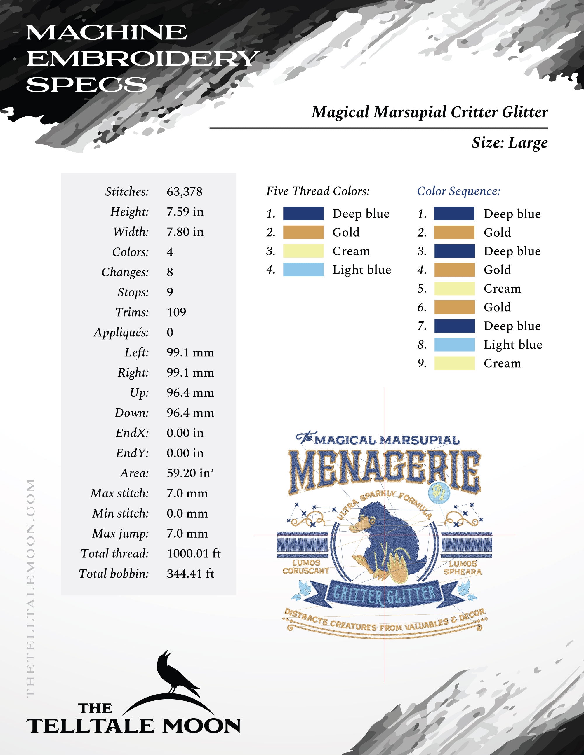 Machine Embroidery Files: "Magical Marsupial Critter Glitter" Magical Theme (6.9 & 7.8 Inches)