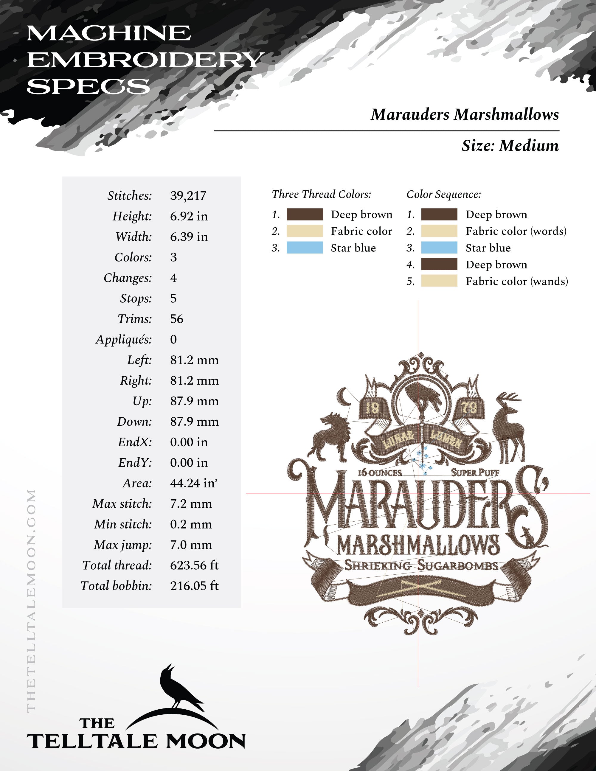 Machine Embroidery Files: "Marauders Marshmallows" Magical Theme (6.9 & 7.8 Inches)