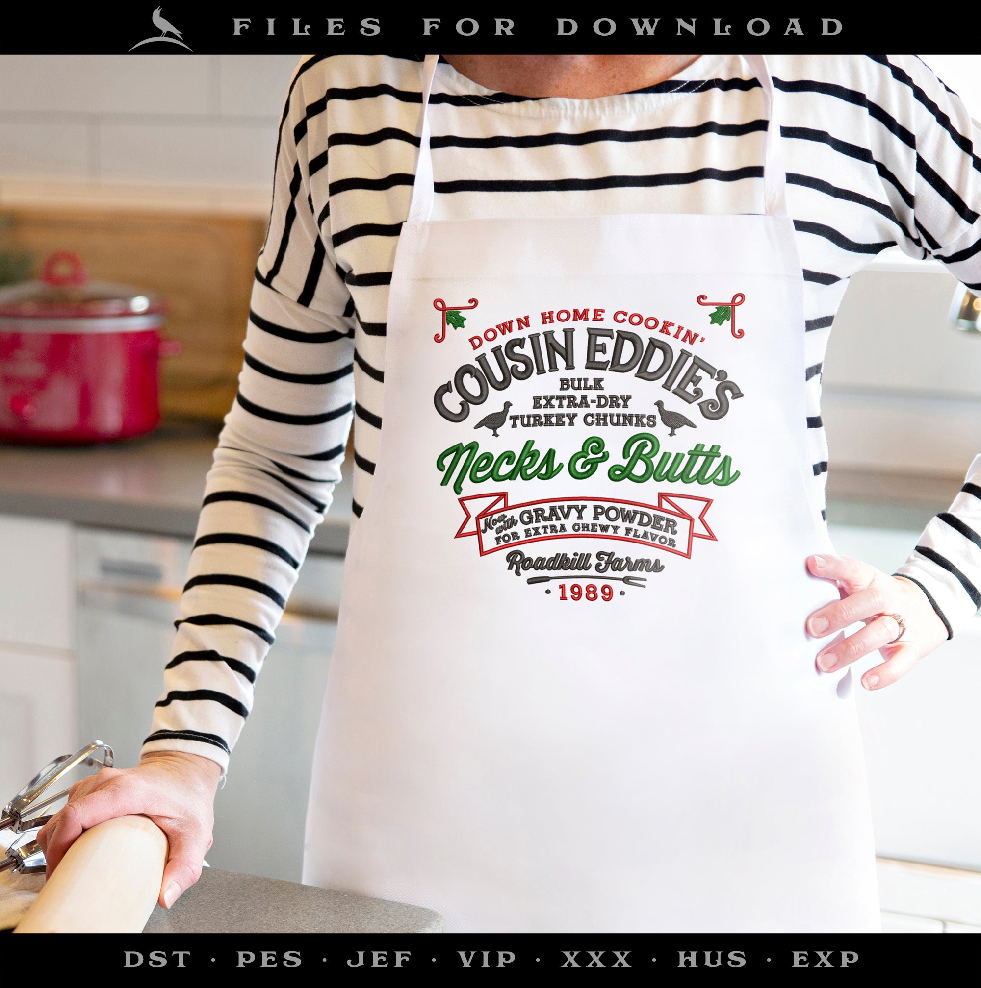 Embroidery Files: "Cousin Eddie's Necks & Butts" Humor - 7, 7.75, and 11 Inches - Three Thread Colors