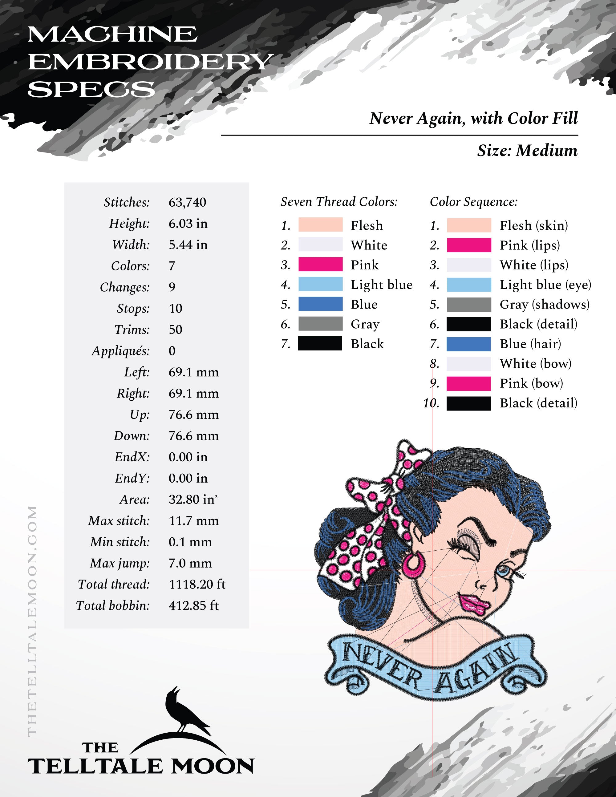 Machine Embroidery: Sassy 1950s Girl - 6 Inches - 6 Thread Colors