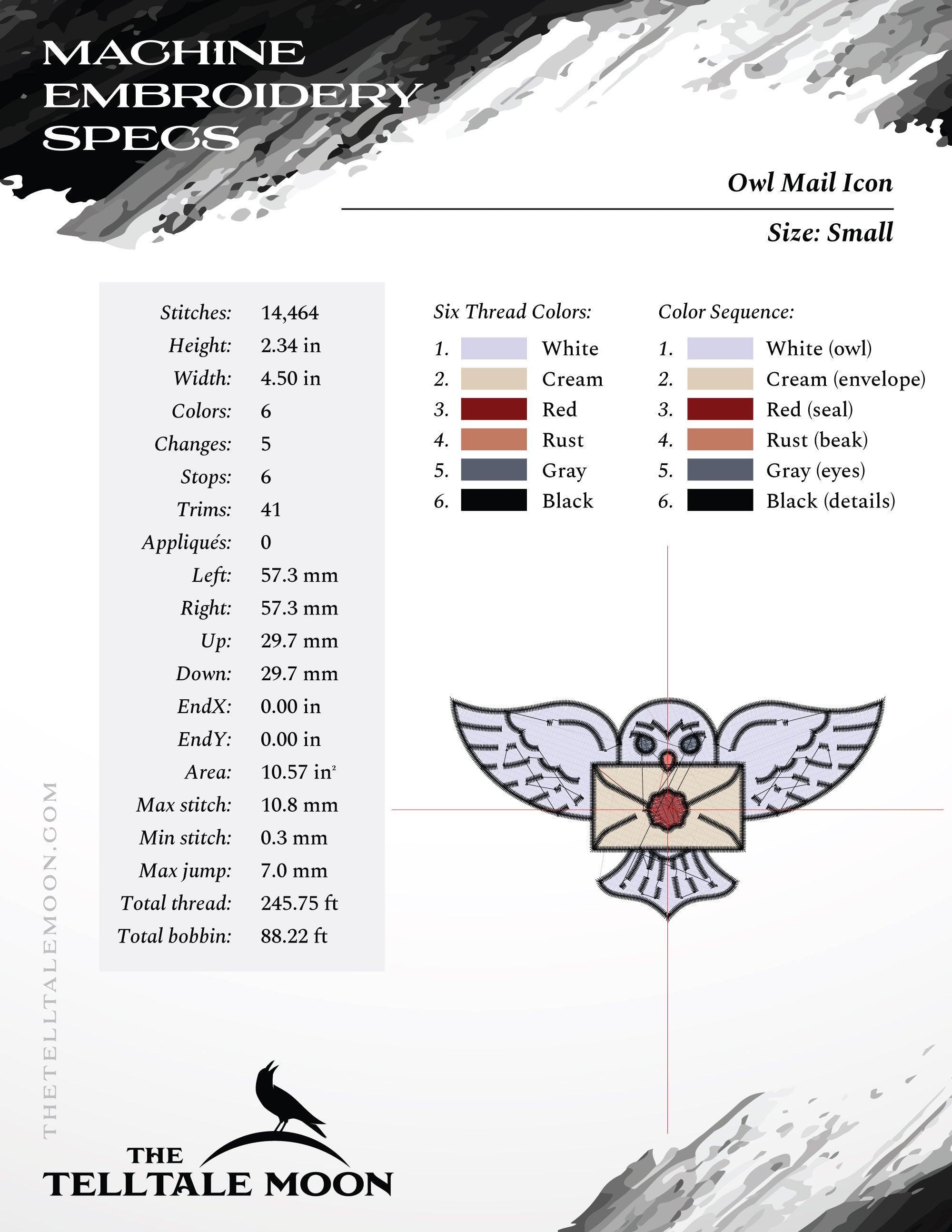 Machine Embroidery Files: Magical Owl Mail Delivery Icon (4.5 Inches, 6 Thread Colors)