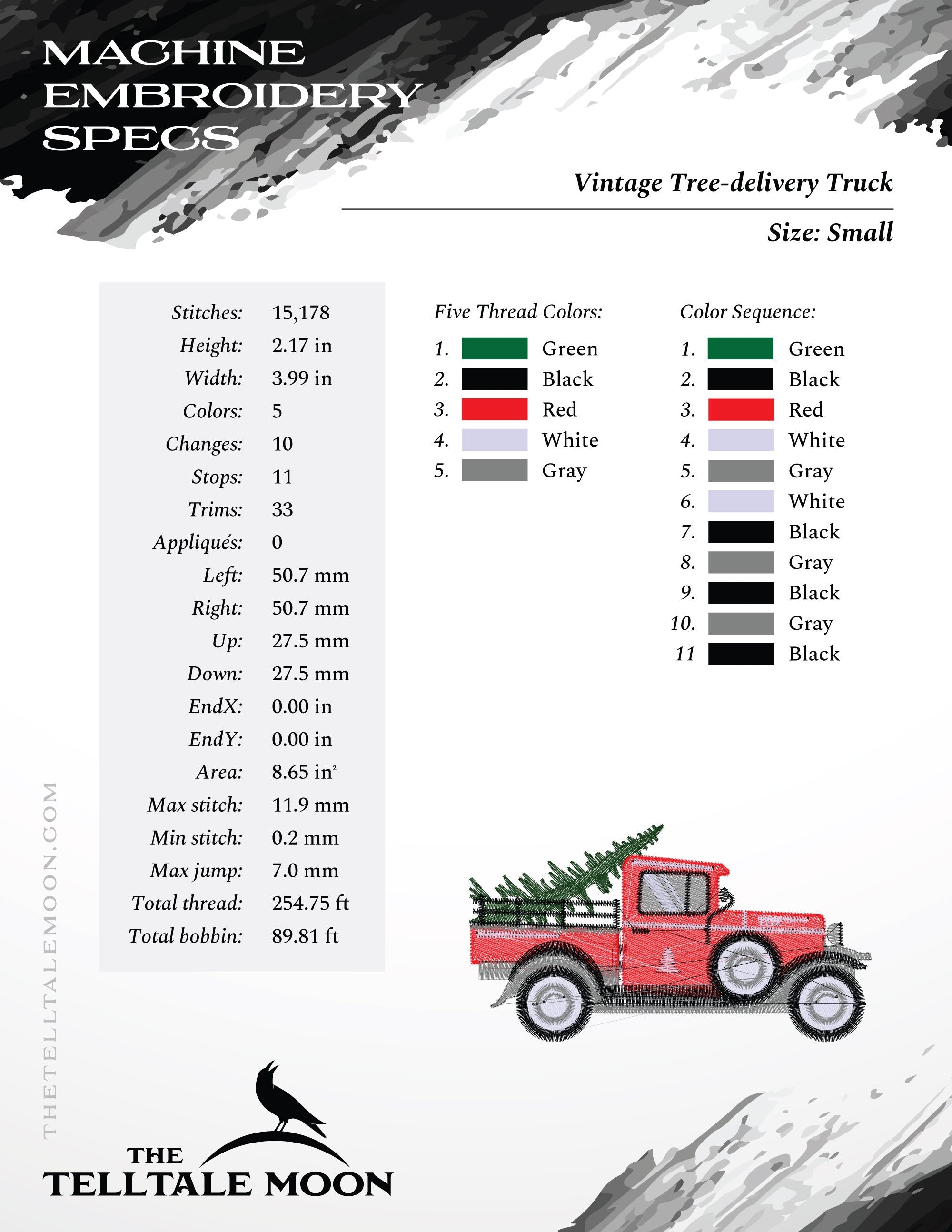 Machine Embroidery Files: Vintage Tree-delivery Truck (4, 5, and 6 Inches Wide)