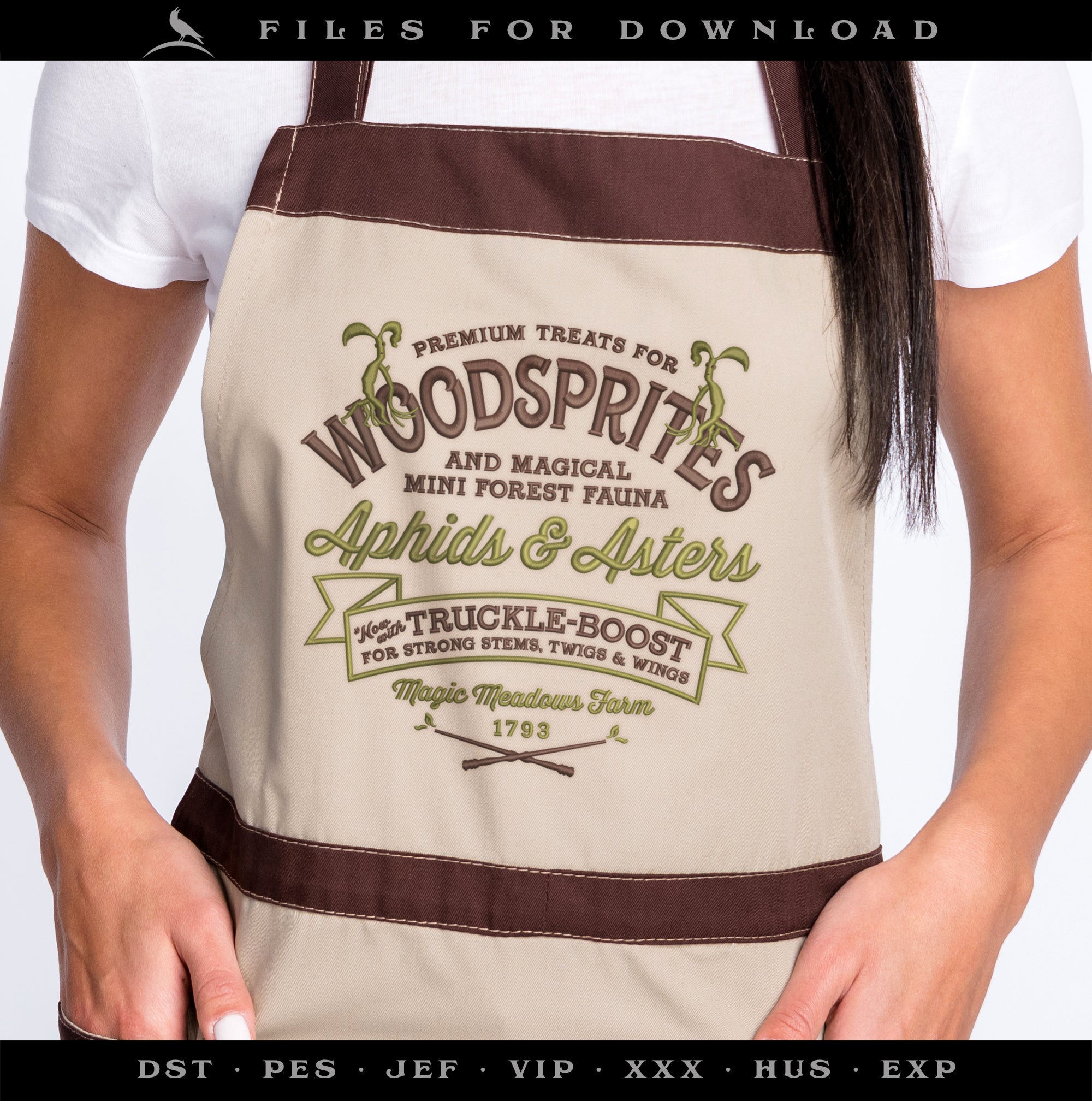 Embroidery: Magical Woodsprite Feedsack Design - 7.5 Inches Tall - Two Thread Colors - Several Formats