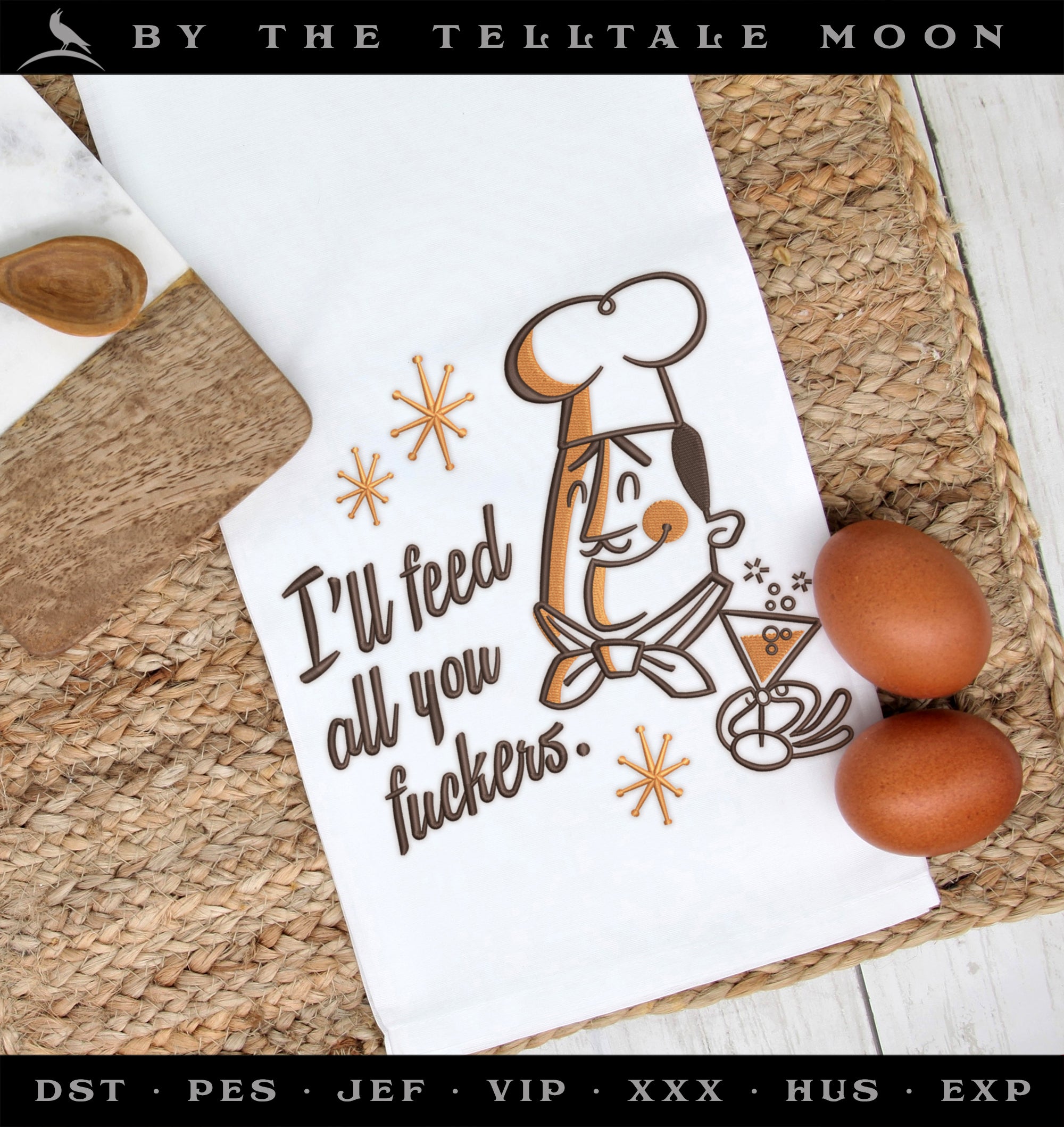 Machine Embroidery: Retro Sassy Chef Design (5, 6, 6.75, and 7.8 Inches, Two Colors)