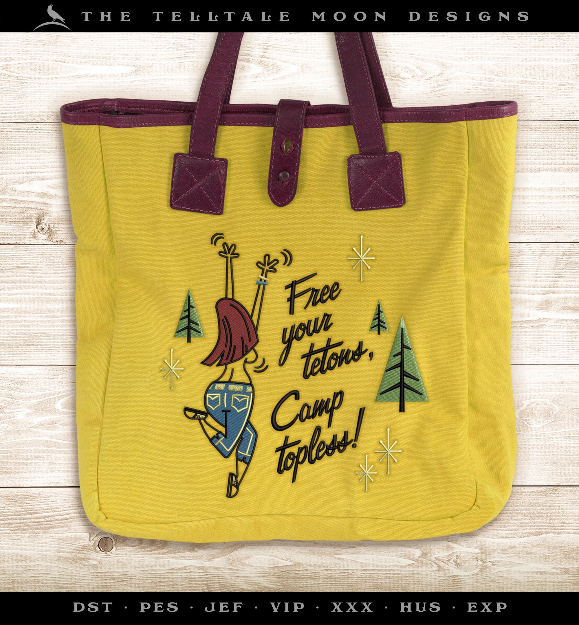 Embroidery: "Free Your Tetons" Camping & Hiking Humor - Several Sizes - Up to Five Thread Colors