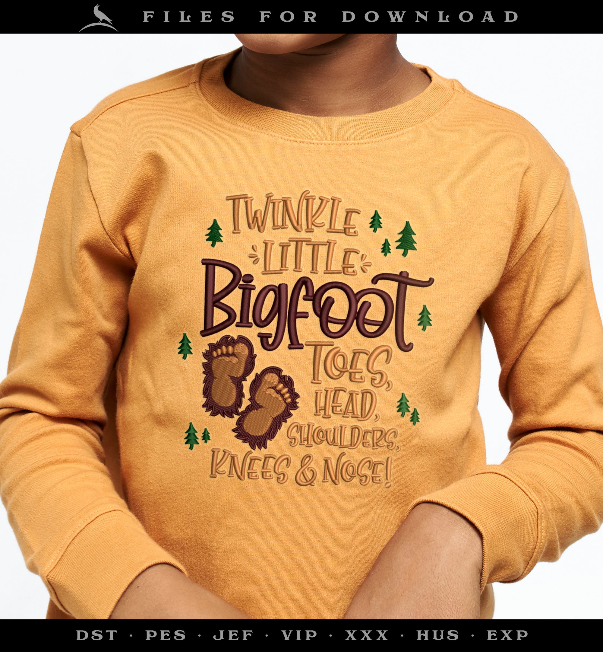 Embroidery: Sasquatch "Twinkle Bigfoot Toes" - Three Sizes 6, 6.5, and 7.75 Inches - Three Thread Colors