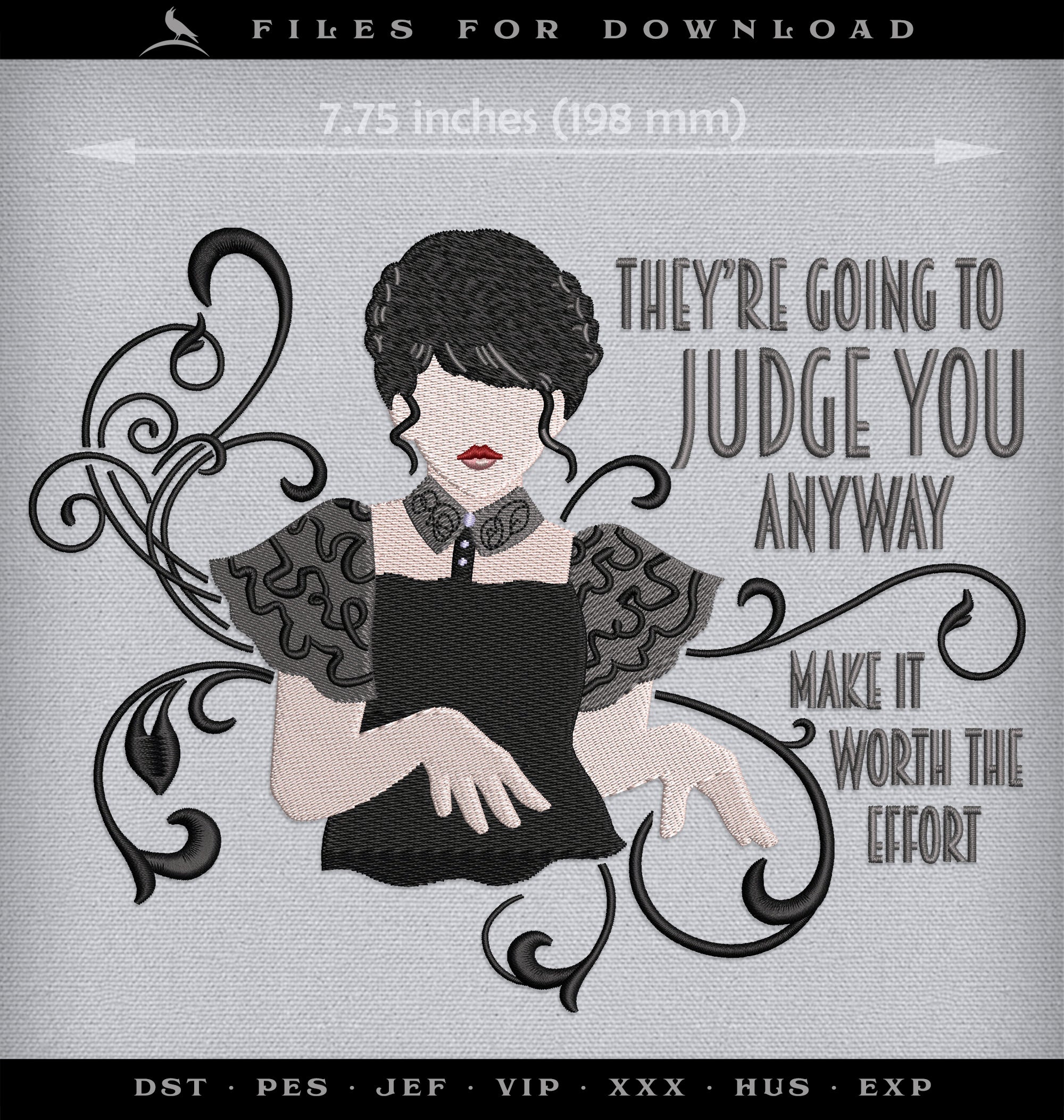 Machine Embroidery: Gothic Dance Scene, 3.5-inch to 7.8-inch Variations in Digital Format for Download