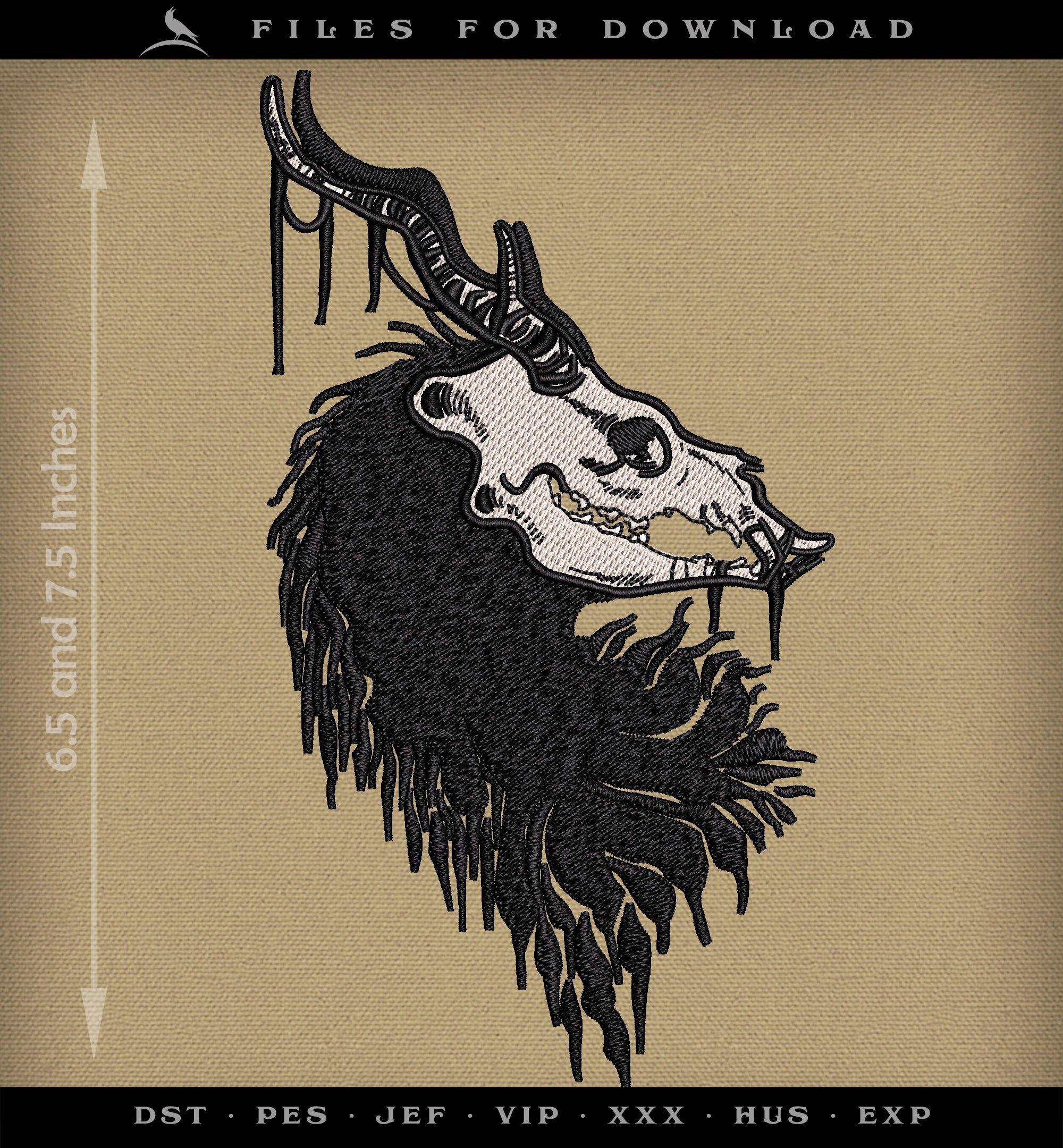 Machine Embroidery Files: Creepy Wendigo Skull Design (6.5 and 7.5 Inches Tall)