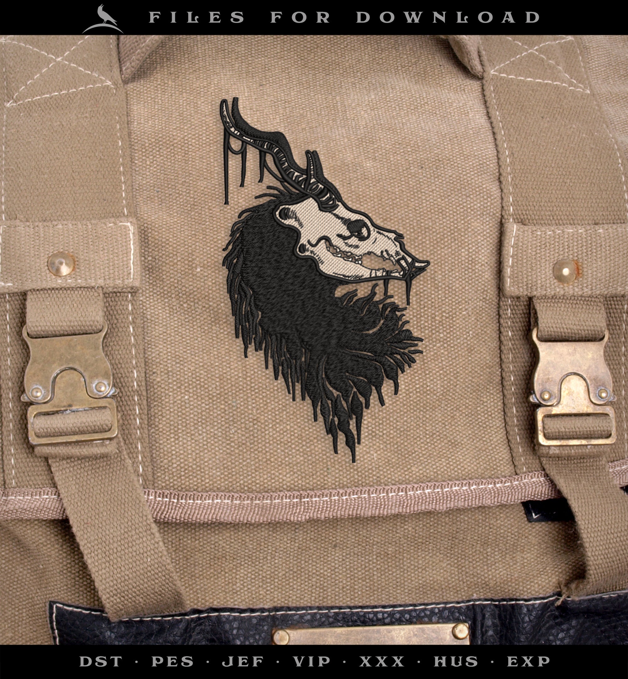 Machine Embroidery Files: Creepy Wendigo Skull Design (6.5 and 7.5 Inches Tall)