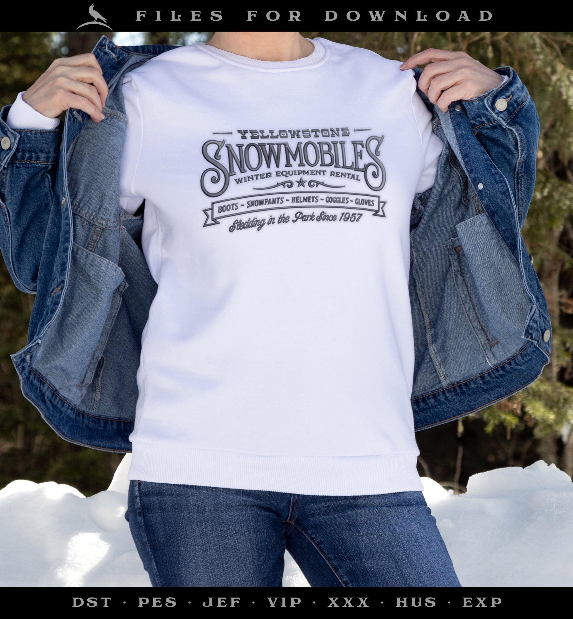 Machine Embroidery Files: "Yellowstone Snowmobile Rental" (7.5, 8, and 9.5 Inches Wide)
