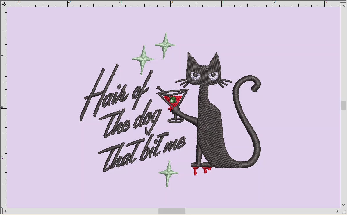 Embroidery Files: "Hair of the Dog" Kitty - 3.5, 4.5, 5.5, and 6.5 Inches Wide