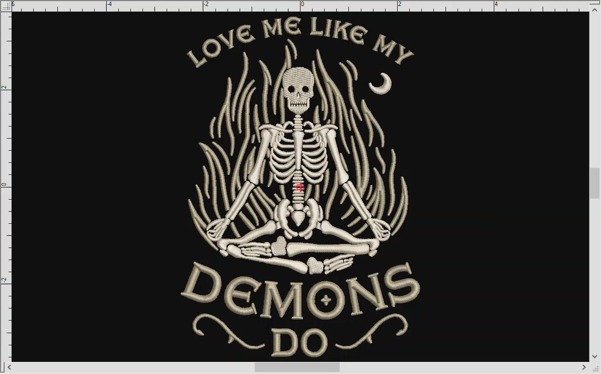 Machine Embroidery: Gothic Skeleton "Love Me" Design (6.9 and 7.8 Inches, Two Thread Colors)