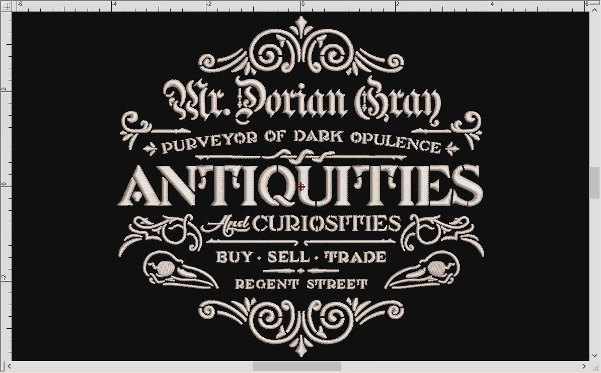 Embroidery: "Dorian Gray Antiquities" Vintage Stencil Style Design - Three Versions in 7, 7.75, and 9 Inches Wide