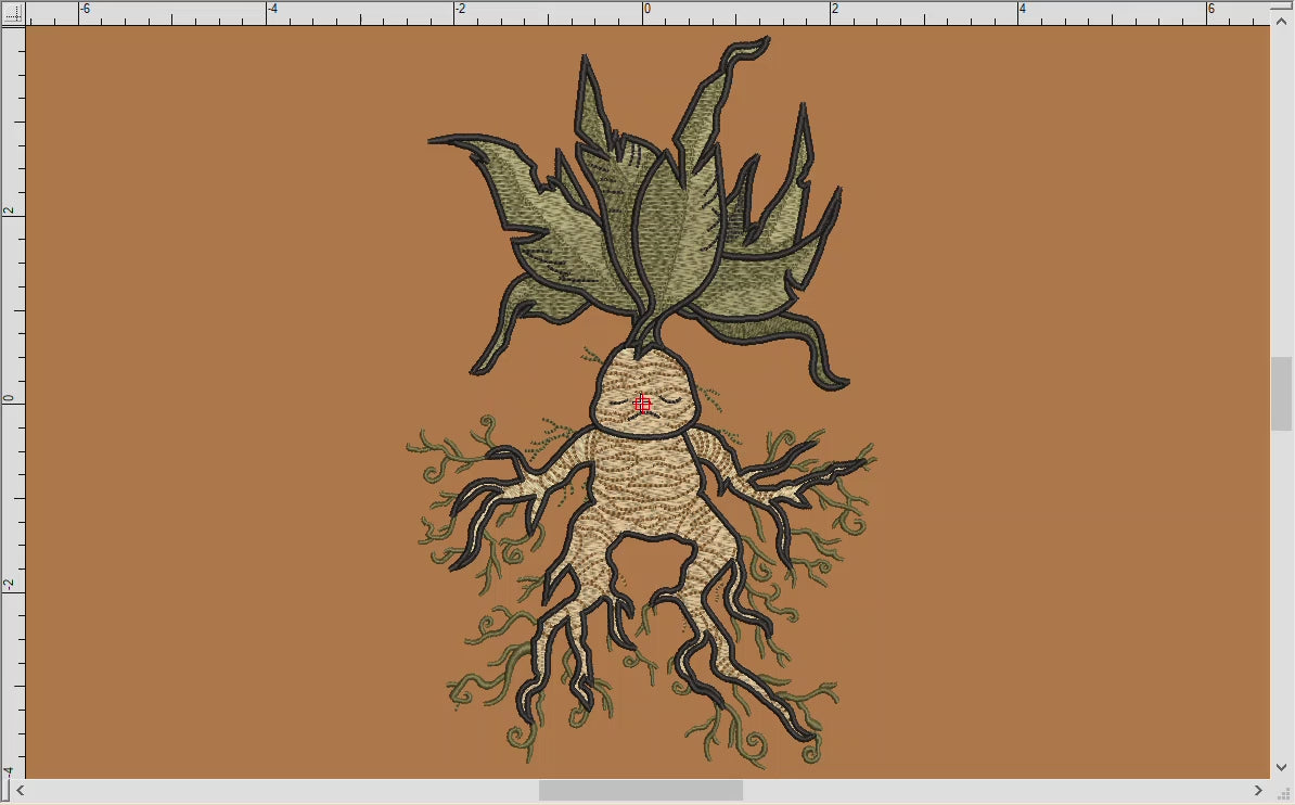 Machine Embroidery Files: Mandrake Root Art (7.8 Inches, Five Colors, Several Formats)