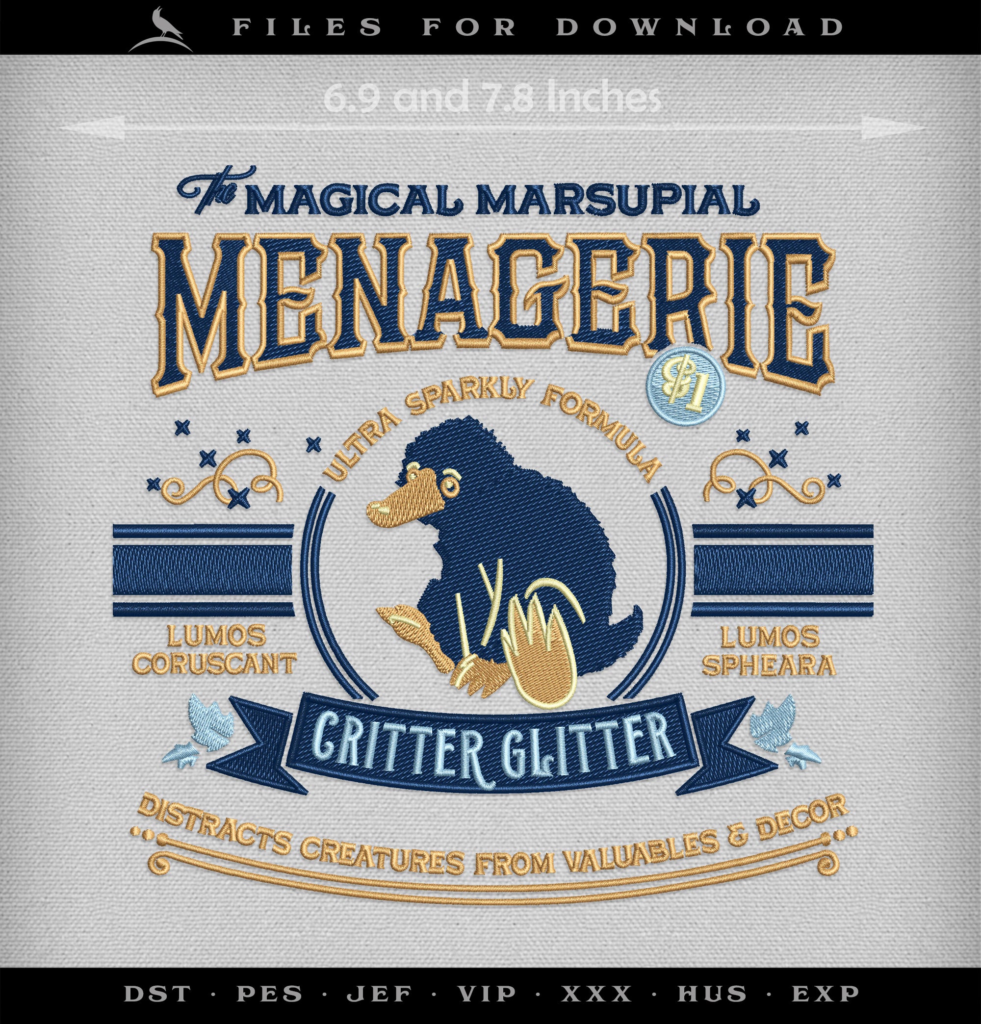 Machine Embroidery Files: "Magical Marsupial Critter Glitter" Magical Theme (6.9 & 7.8 Inches)