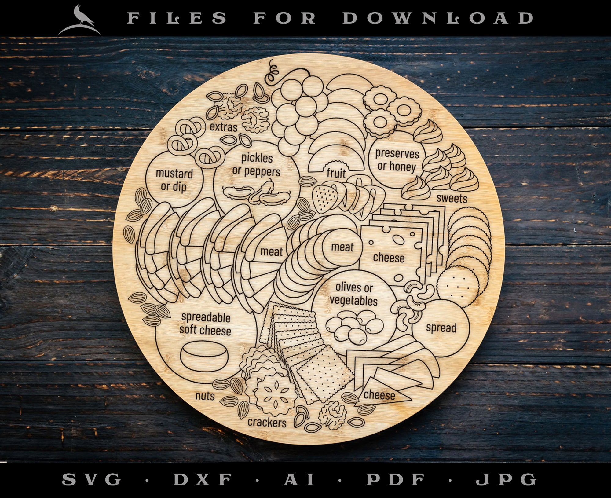 Charcuterie Drawing for Round Serving Board or Tray